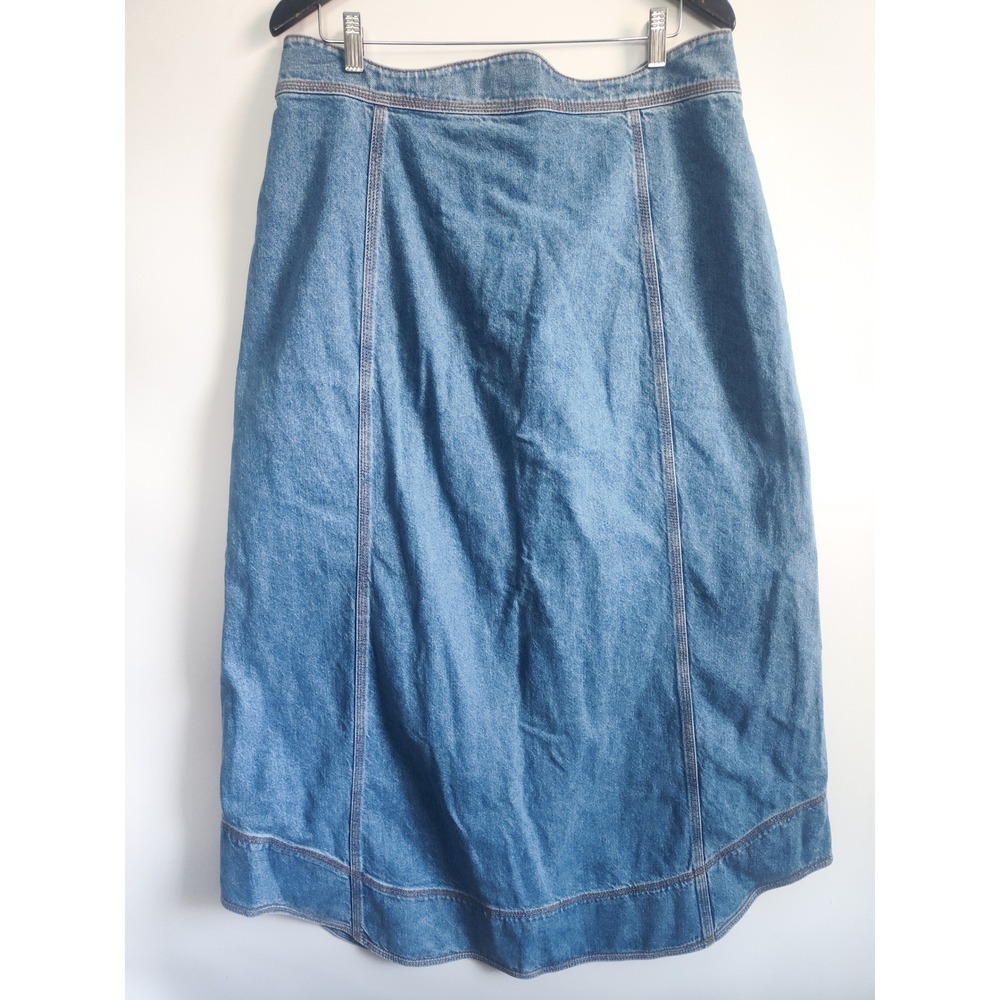 New Farm Rio Skirt 32 Denim Maxi Wave Light Wash Scalloped Button Front Artsy - Picture 5 of 12